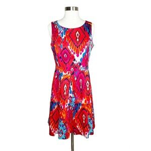 Belle Badgley Mischka Dress 6 Multicolor Ikat Sheath Fit & Flare Sleeveless